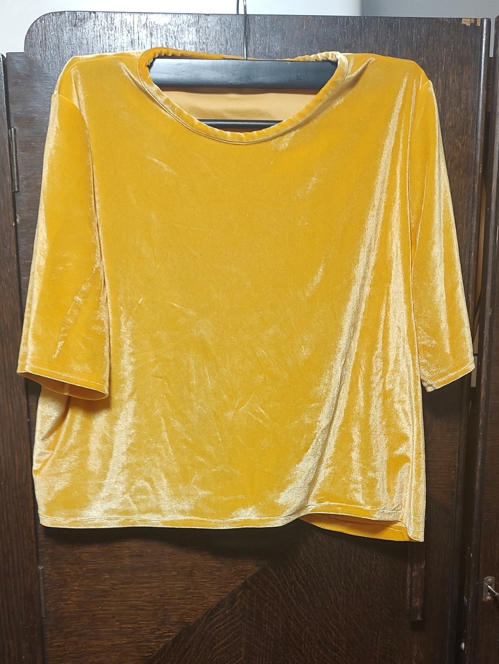 Refashioned Mustard Velvet Short Sleeve Top